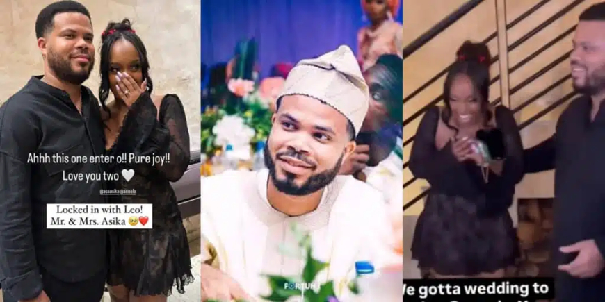 Davido’s manager, Asa Asika, proposes to girlfriend, Leona Adesanya