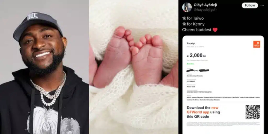 Man gifts Davido’s twins ₦1k each as they mark their 1st birthday